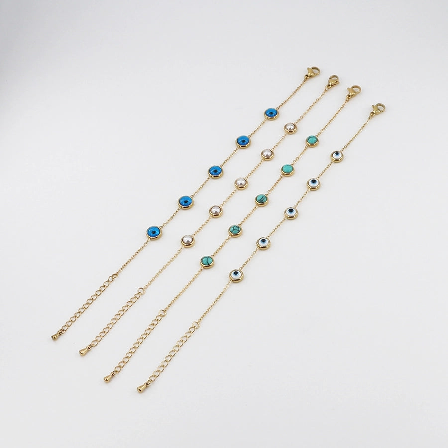 Casual Simple Style Round 304 Stainless Steel Gold Plated Natural Stone Pearl Bracelets In Bulk