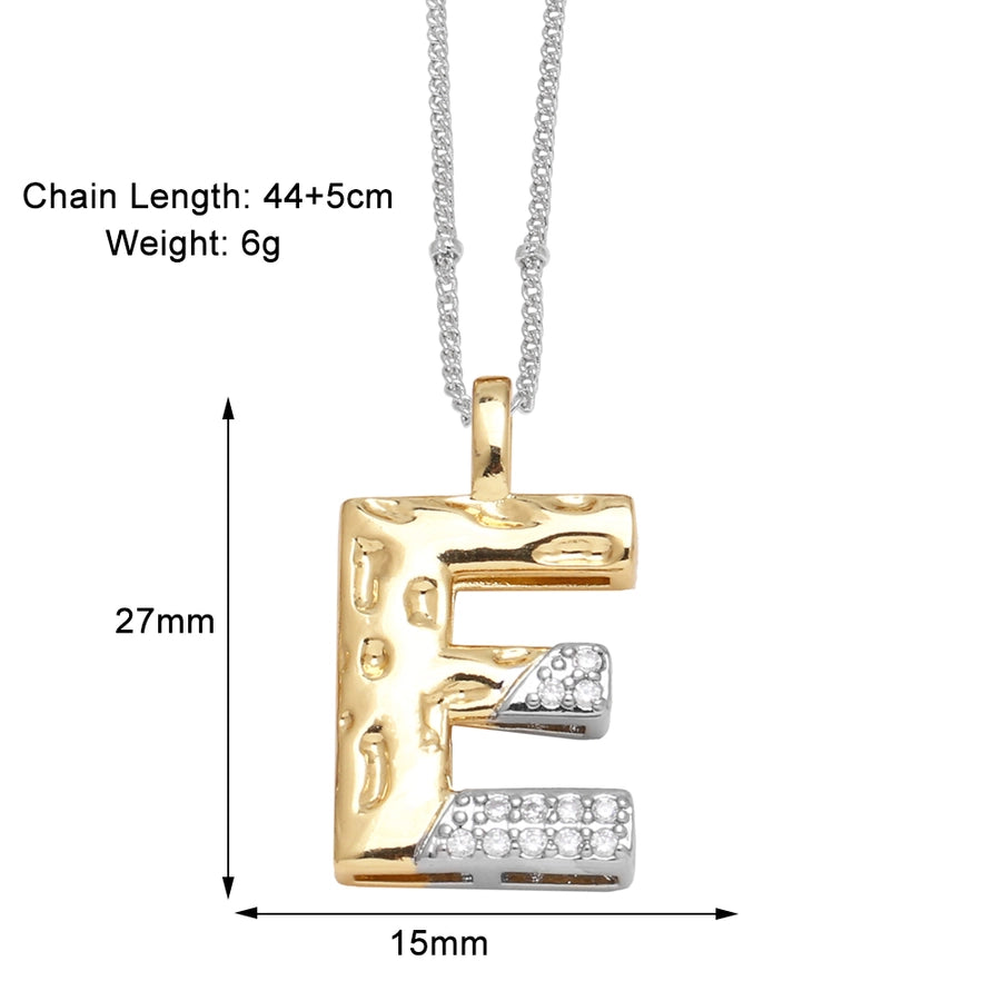 Jewelry Modern Style Simple Style letter 201 Stainless Steel Copper Zircon 18K Gold Plated Mixed Metal Inlay Pendant Necklace