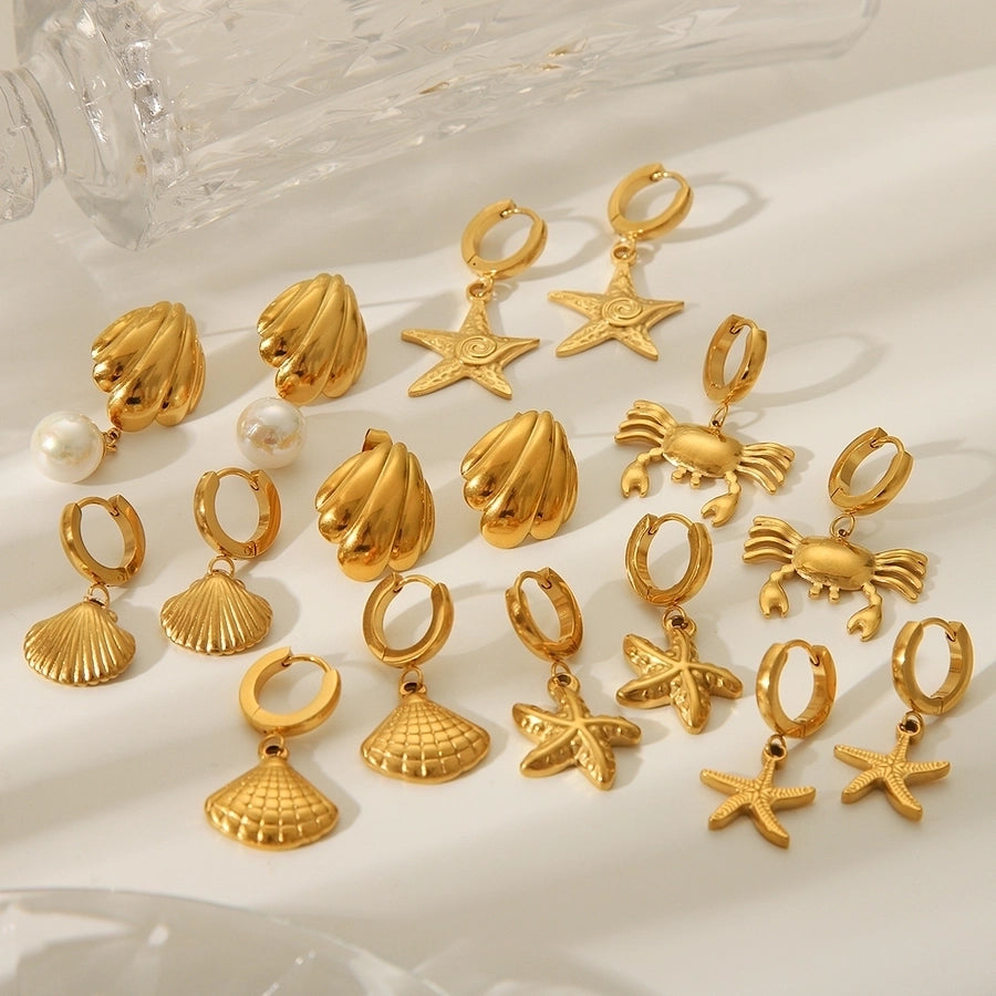 1 Pair IG Style French Style Starfish Crab Shell 304 Stainless Steel Titanium Steel 18K Gold Plated Drop Earrings Ear Studs