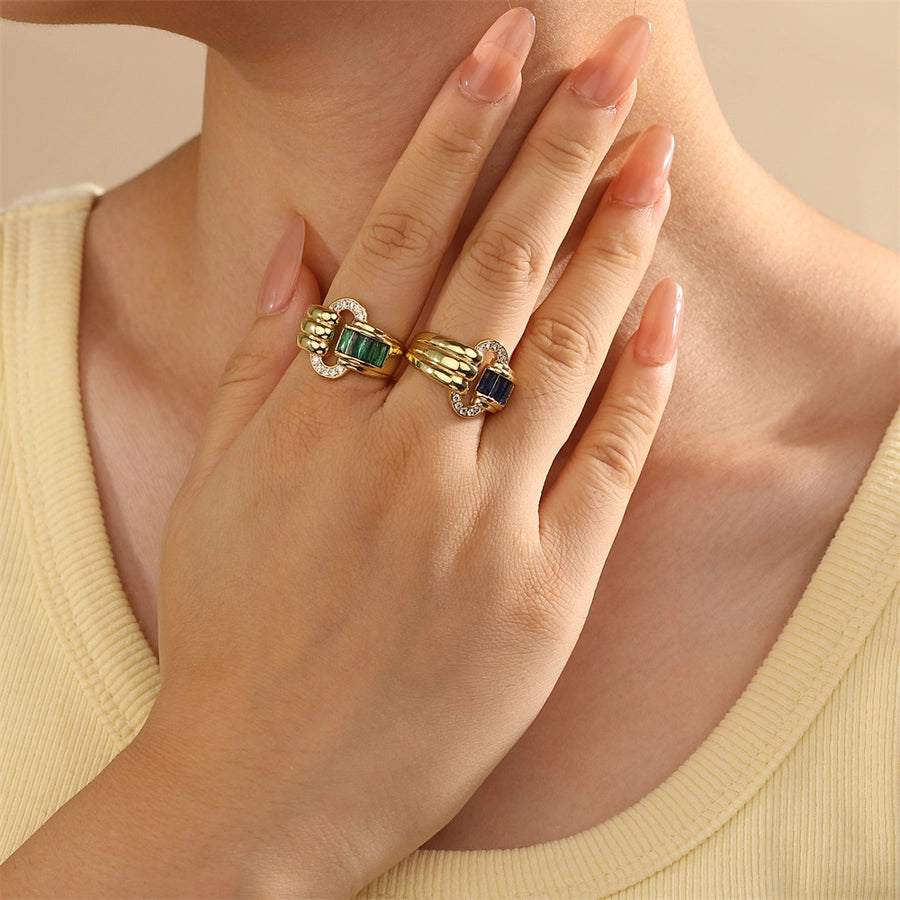 Jewelry IG Style Shiny Oval Copper Zircon Inlay Open Rings