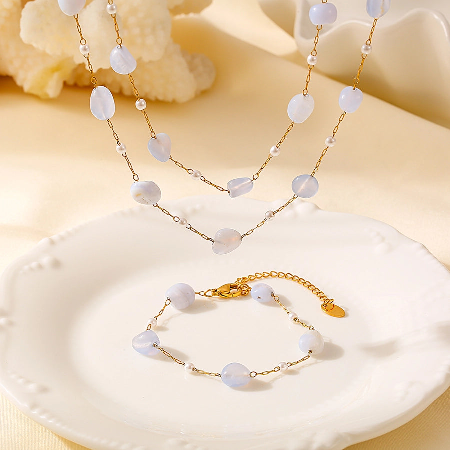 New Natural Stone Clavicle Necklace Light Luxury Bracelet  Hot Selling Stainless Steel Jewelry Set