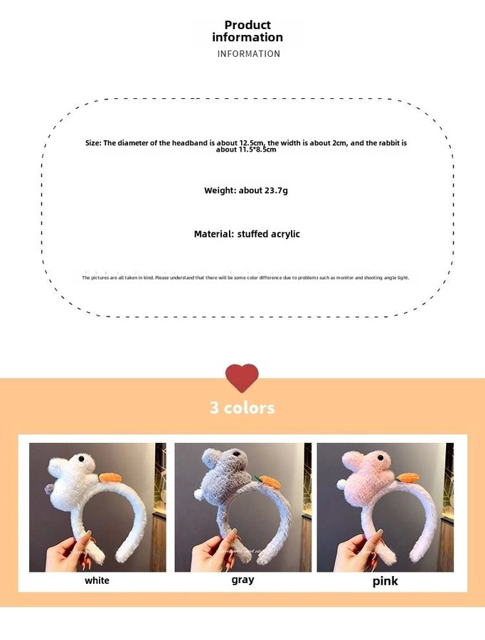 Headwear Cute Super Cute Plush Rabbit Hairband Women's Autumn and Winter Face Washing Non-slip Headband Internet Celebrity TikTok Other Hair Accessories