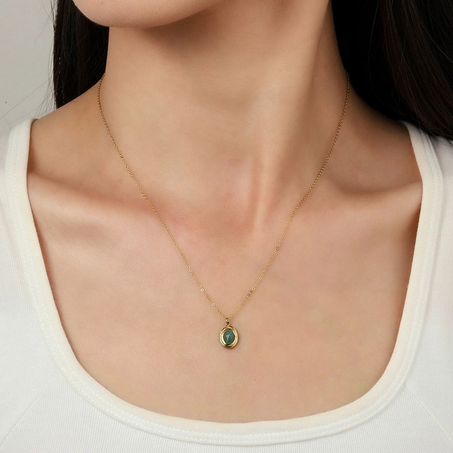 Jewelry Vintage Style Geometric Titanium Steel Natural Stone 14K Gold Plated Plating Pendant Necklace