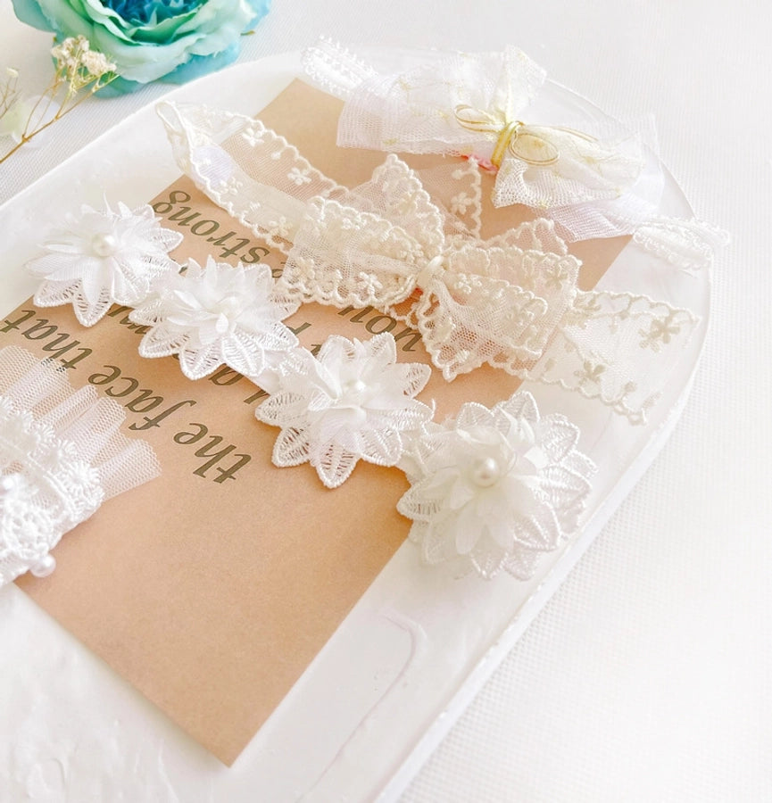 princess solid color bow knot lace net yarn hair band