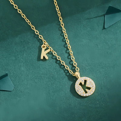 Copper 18K Gold Plated Inlay Letter Zircon Pendant Necklace