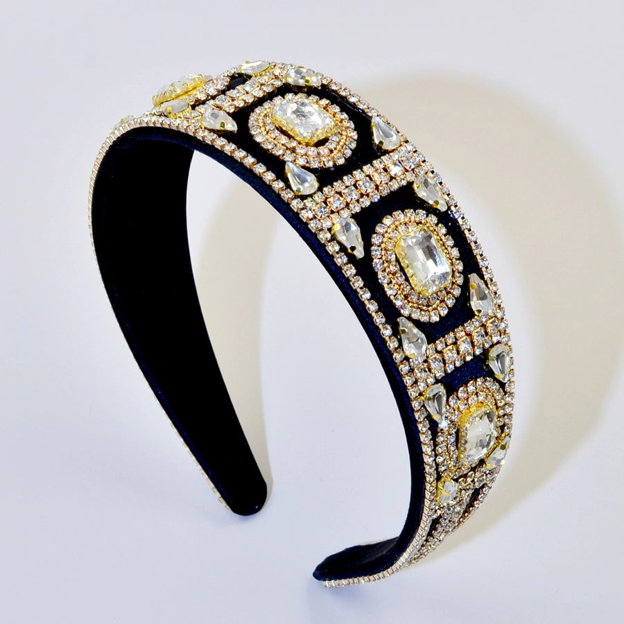 Women's Elegant Color Block Rhinestone Flannel Handmade Hair Band