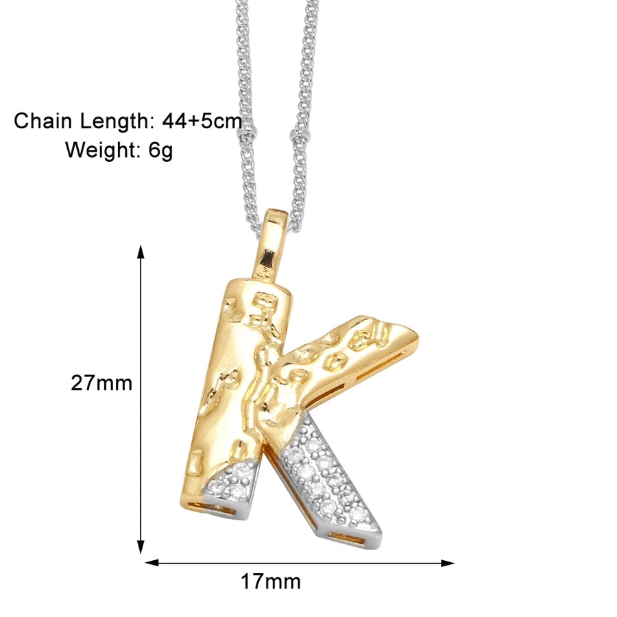 Jewelry Modern Style Simple Style letter 201 Stainless Steel Copper Zircon 18K Gold Plated Mixed Metal Inlay Pendant Necklace