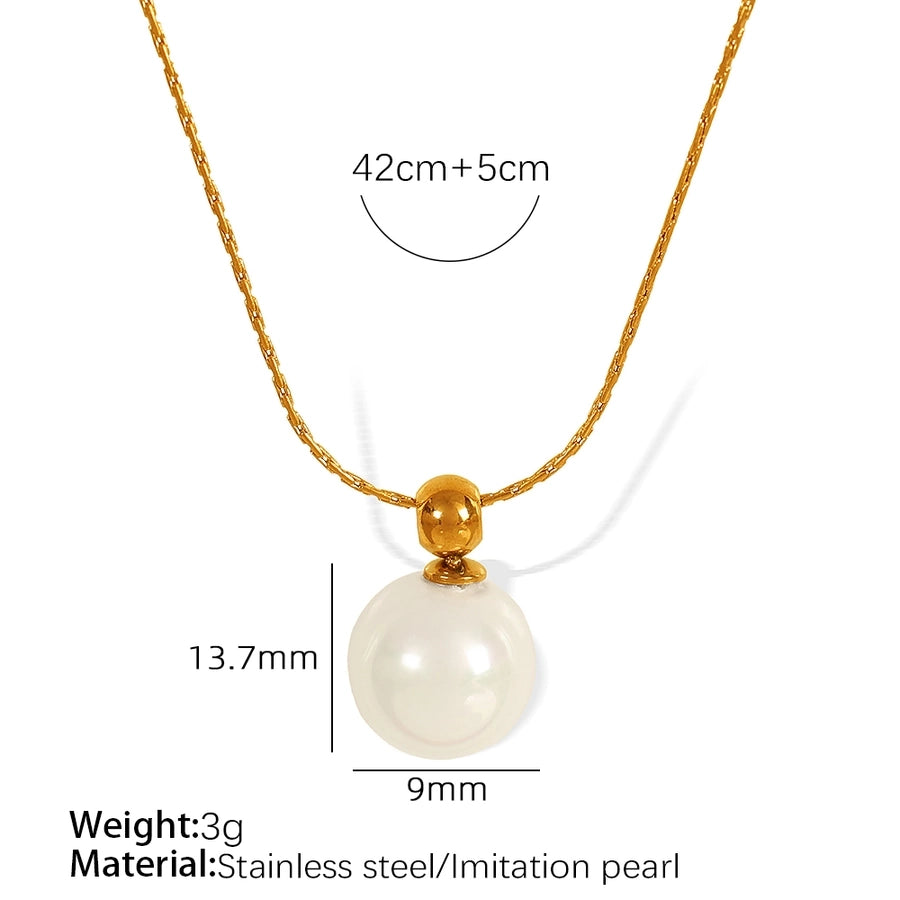 Jewelry IG Style Elegant Round 304 Stainless Steel Artificial Pearls 18K Gold Plated Polishing Inlay Pendant Necklace