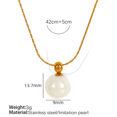 Jewelry IG Style Elegant Round 304 Stainless Steel Artificial Pearls 18K Gold Plated Polishing Inlay Pendant Necklace