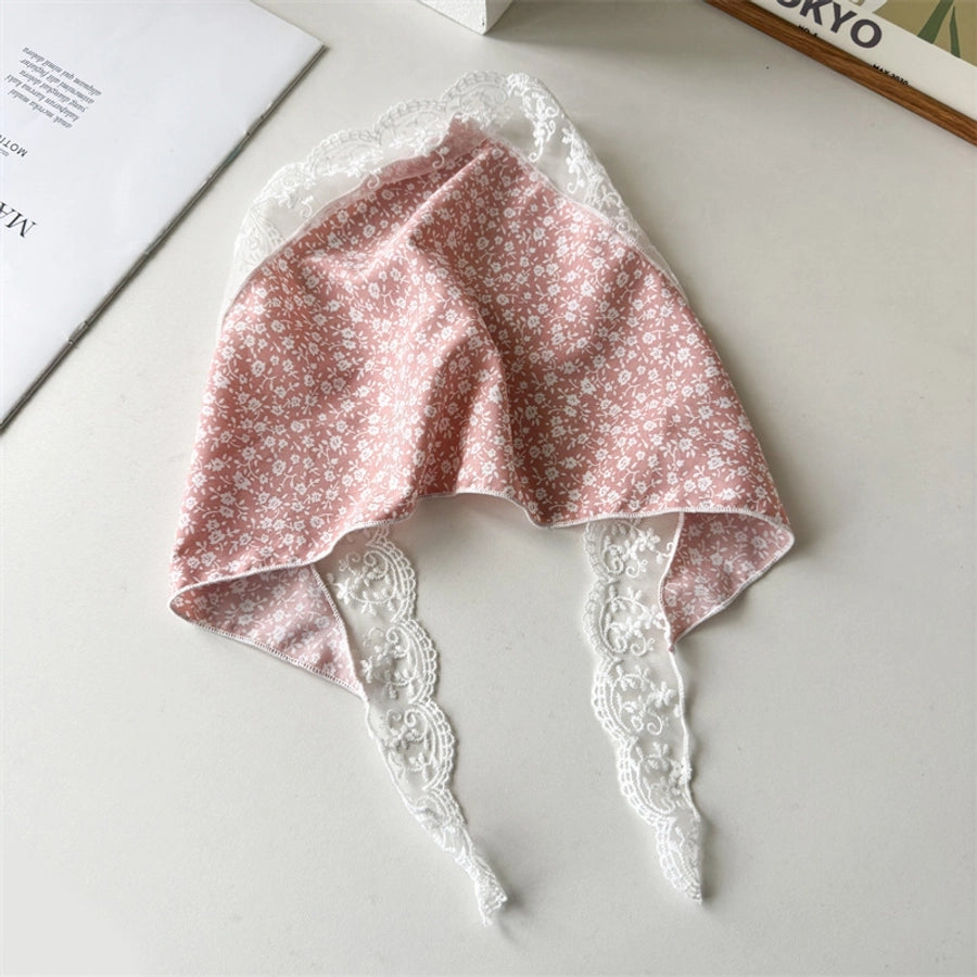 Small Floral Scarf 2024 New Floral Tie Hair Scarf Sense Shawl Lace Stitching Hair Band Scarf