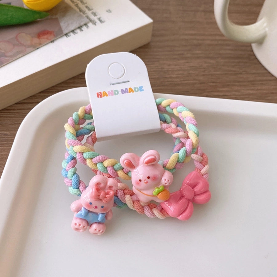 3 Sweet Fresh Ice Cream Color Cartoon Rabbit Flower Color Woven Ponytail Hair Ring Girl Student Hair Rope