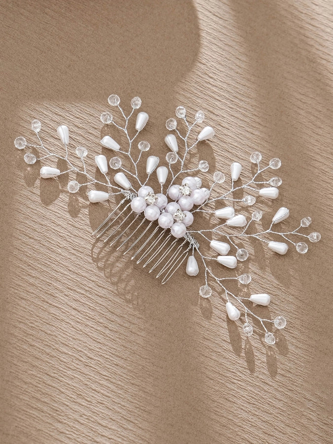 simple style flower artificial pearl inlay pearl insert comb