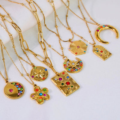 Jewelry Casual Simple Style Streetwear Geometric Titanium Steel Zircon Inlay Pendant Necklace