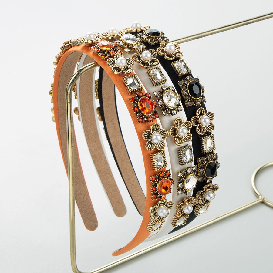 elegant luxurious pearl flower alloy cloth inlay rhinestones pearl hair band