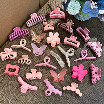 Cute Grab Clip Summer Hairpin Atmosphere Sense Rose Pink Flower Hair Grab Cherry Butterfly Plate Hair Grab Edge Hairpin