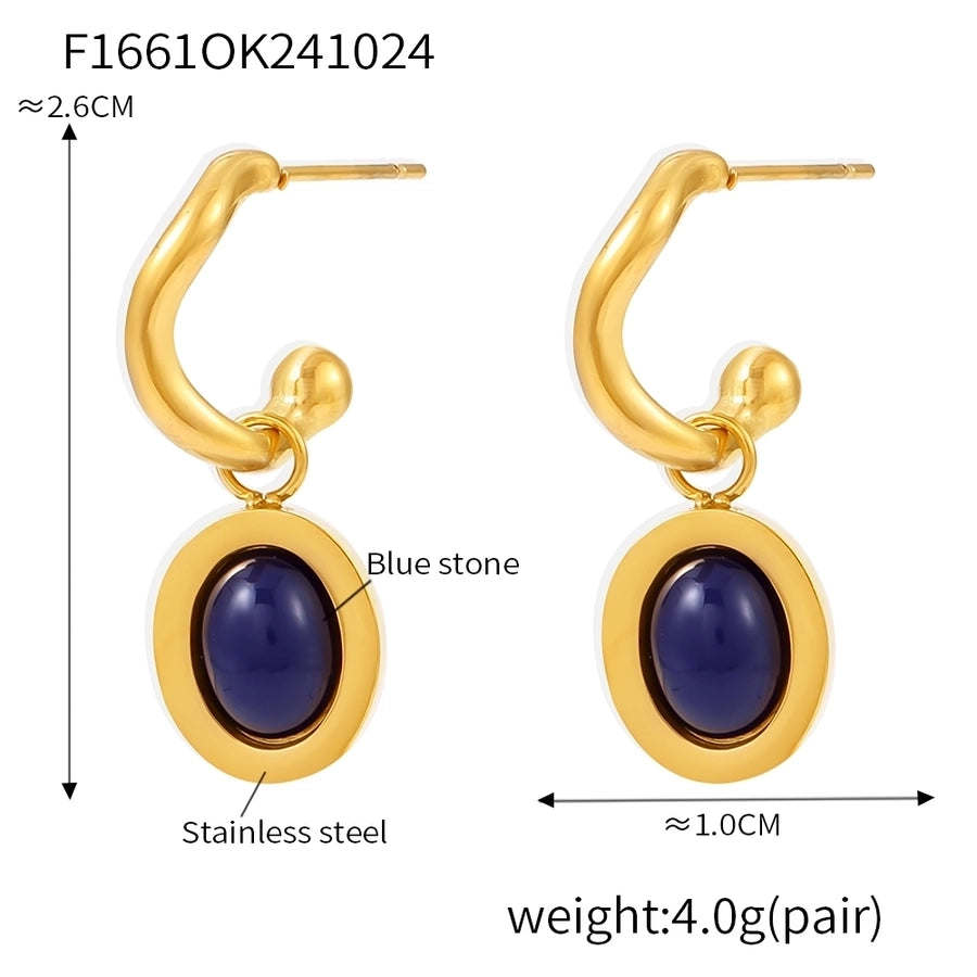 1 Pair Elegant Vacation Geometric Inlay 304 Stainless Steel Agate 18K Gold Plated Drop Earrings