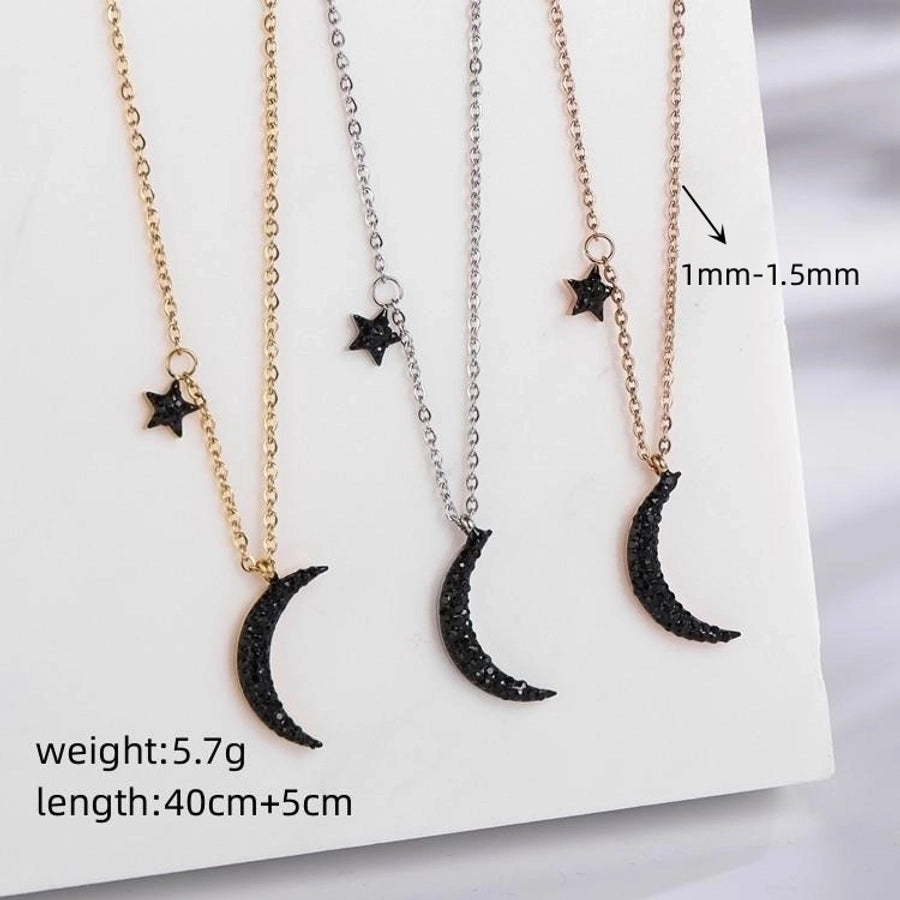 Jewelry Vintage Style Simple Style Star Moon 304 Stainless Steel Gold Plated Star Pendant Necklace