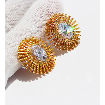 1 Pair Elegant Cute Solid Color Inlay Brass Zircon 24K Gold Plated Ear Studs