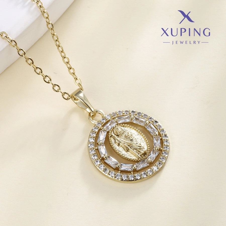 Jewelry Vintage Style Human 304 Stainless Steel Copper Zirconia 18K Gold Plated Plating Pendant Necklace