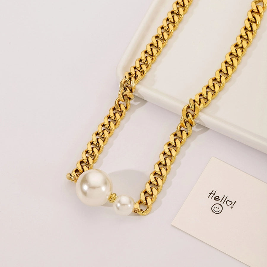 Jewelry Retro Simple Style Round 304 Stainless Steel Pearl Pendant Necklace
