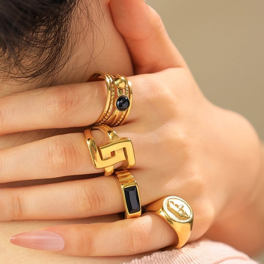 Jewelry Punk Roman Style Commute Geometric Crown 304 Stainless Steel Zircon 14K Gold Plated Plating Inlay Rings