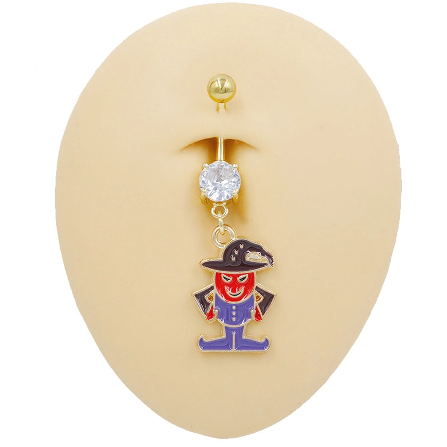 1 Piece Belly Rings Rock Punk Pumpkin Bat Skull 316 Stainless Steel  Alloy Epoxy Inlay Rhinestones Zircon Gold Plated