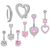 1 Piece 1 Set Belly Rings Hip-Hop Shiny Heart Shape 316L Stainless Steel  Copper Inlay Zircon Belly Rings