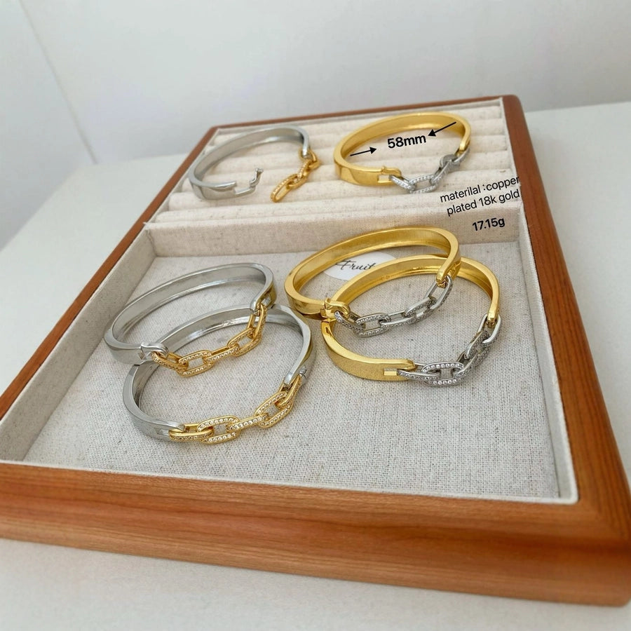 Jewelry Vintage Style Geometric Copper Zircon Mixed Metal Plating Bangle