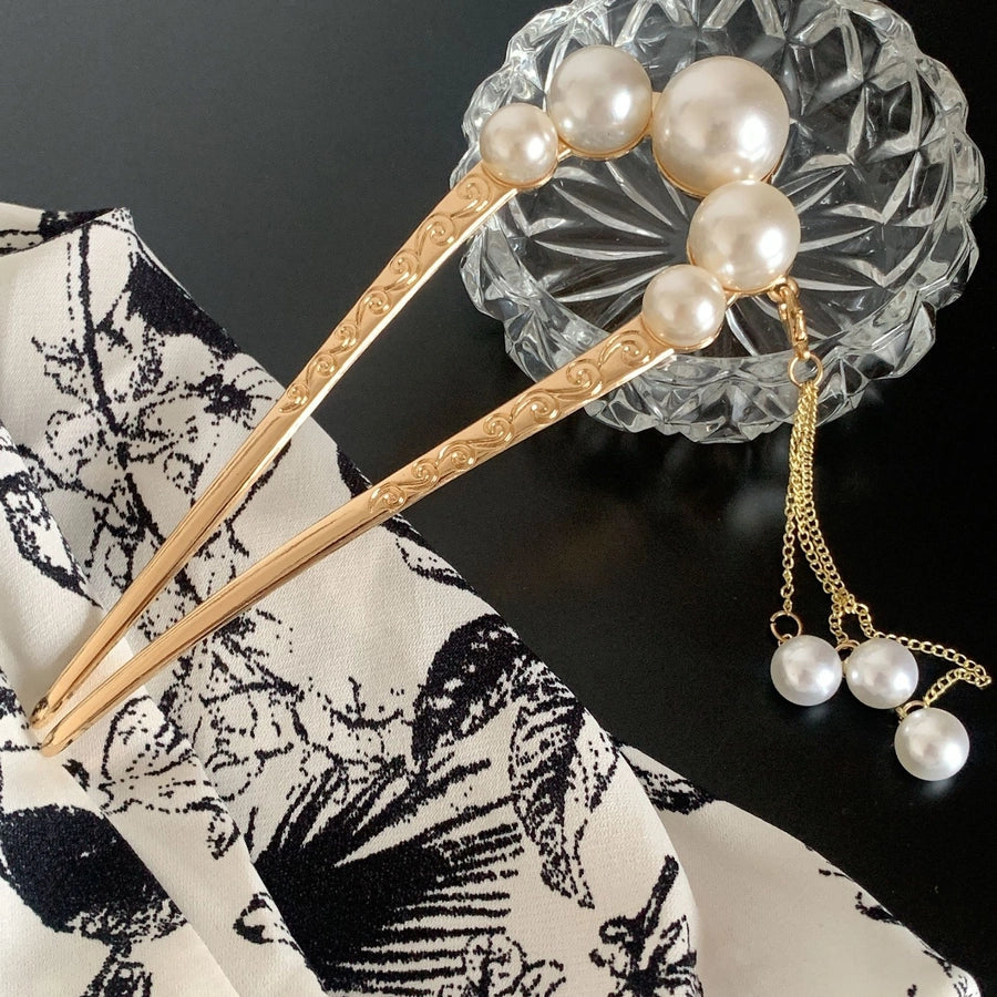 elegant classical geometric imitation pearl alloy plating hairpin