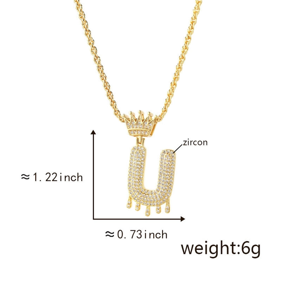 Copper Hemp flowers chain 18K Gold Plated Letter Zirconia Pendant Necklace