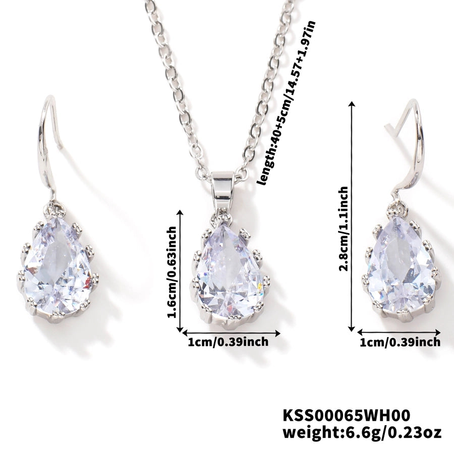 Copper Rhodium Plated Inlay Water Droplets Glass Jewelry Set