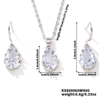 Copper Rhodium Plated Inlay Water Droplets Glass Jewelry Set