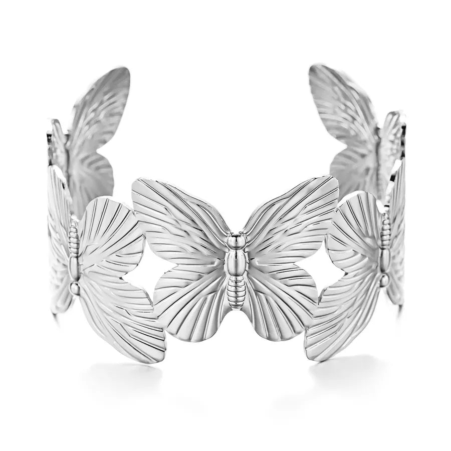 Vintage Style Simple Style Flower Butterfly 304 Stainless Steel Bangle In Bulk