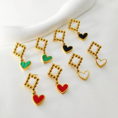 1 Pair Elegant Retro Commute Heart Shape 304 Stainless Steel 18K Gold Plated Drop Earrings
