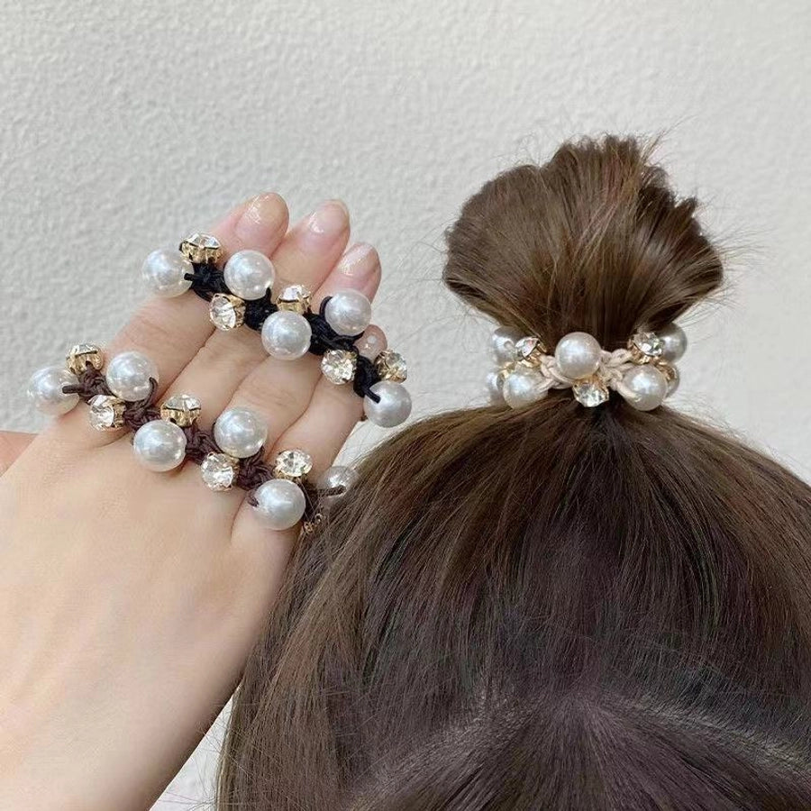 Elegant Pearl Head Rope Women's Simple Elegant Hair Rope Korean Cyber Celebrity Rubber Band Hair Rings Ponytail Headwear Leather Cover
