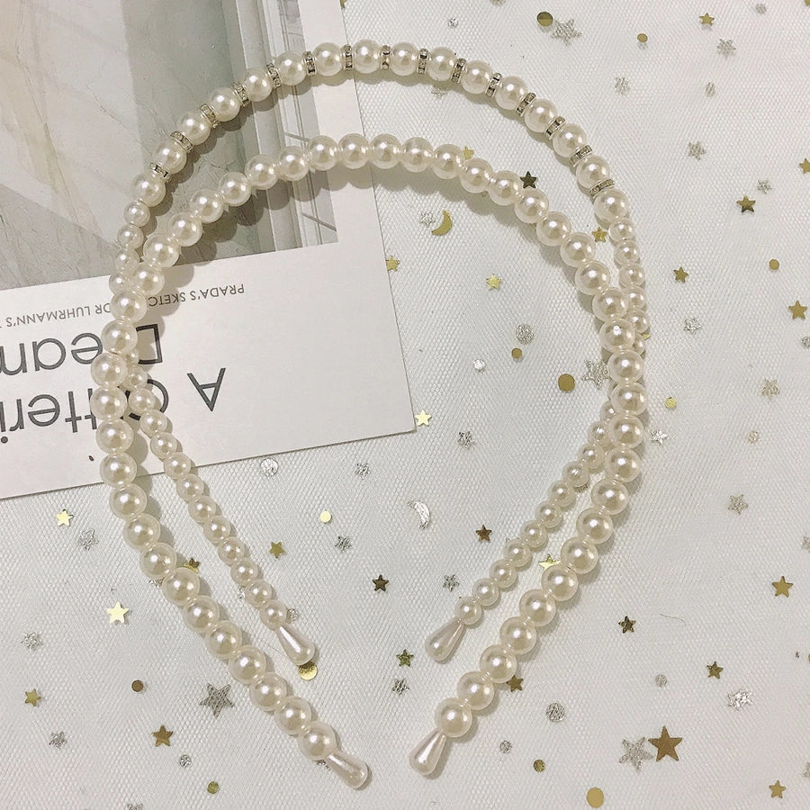 simple style round baroque pearls chain inlay pearl hair band