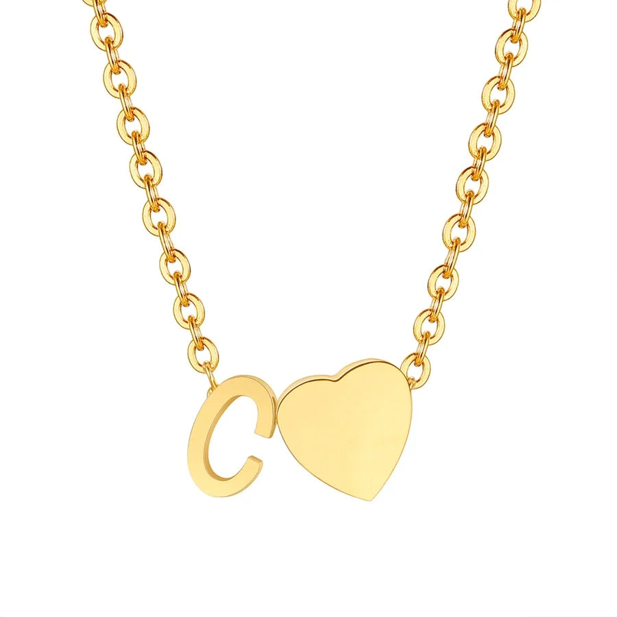 Jewelry Simple Style Commute Letter Heart Shape 201 Stainless Steel Plating Pendant Necklace