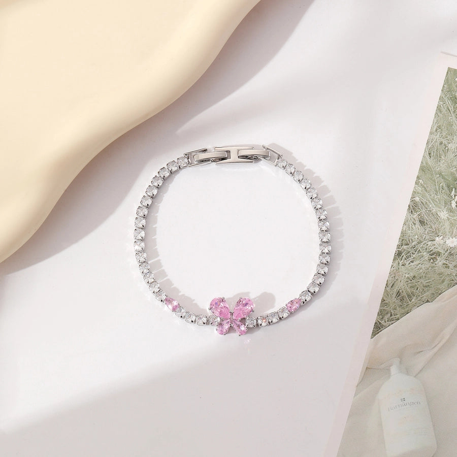 Copper Plating Inlay Heart Shape Bow Knot Zircon Bracelets