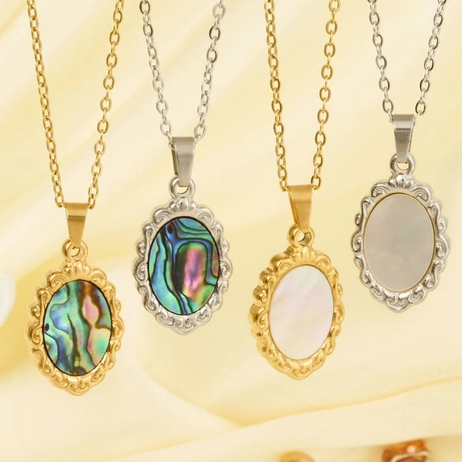 Jewelry Vintage Style Classic Style Oval 304 Stainless Steel Shell Abalone Shell 18K Gold Plated Irregular Plating Pendant Necklace