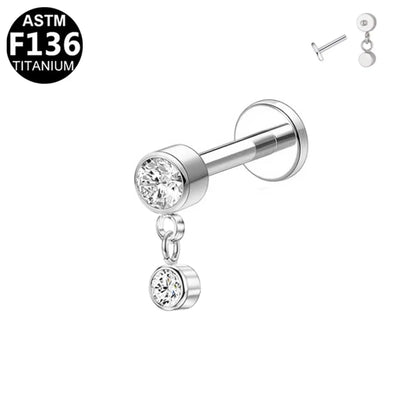 1 Piece Lip Rings Luxurious Classic Style Shiny Round Water Droplets Pure Titanium Titanium Alloy Zircon 14K Gold Plated White Gold Plated Lip Rings Ear Cartilage Rings & Studs