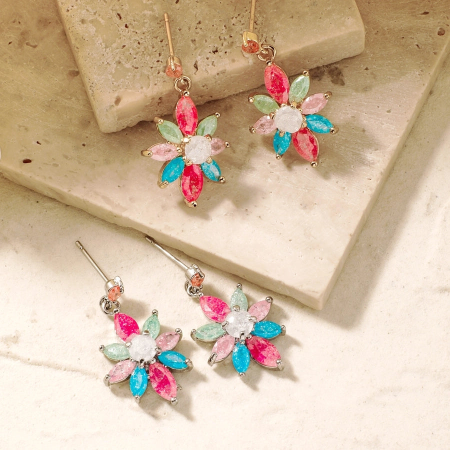 1 Pair Glam Pastoral Shiny Floral Inlay Copper Zircon K Gold Plated Rhodium Plated Ear Studs