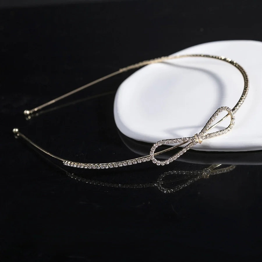 women's simple style waves flower bow knot metal inlay pearl zircon hair band