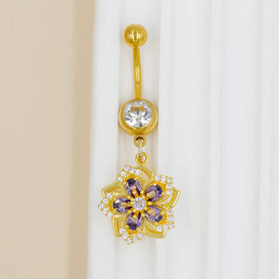 1 Piece Belly Rings Cute Sweet Star Moon Flower 316 Stainless Steel  Alloy Copper Inlay Rhinestones Pearl Gold Plated