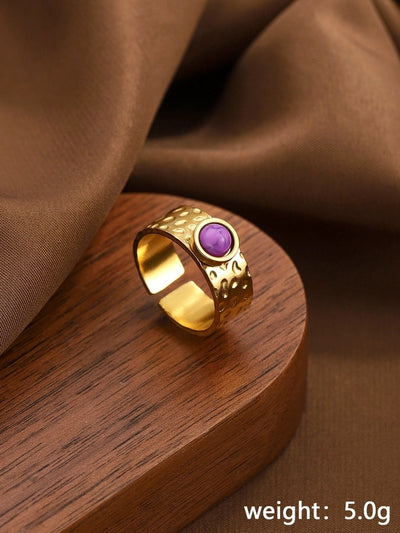 Jewelry Elegant Geometric 304 Stainless Steel Turquoise Open Rings