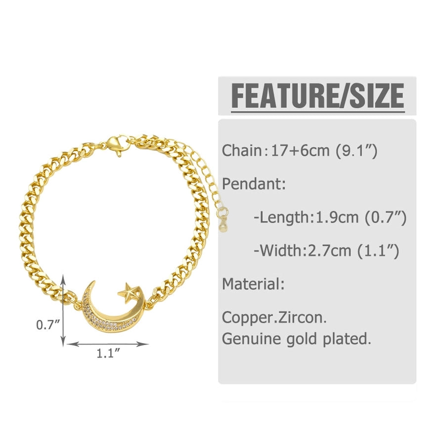 Copper 18K Gold Plated Inlay Star Moon Zircon Bracelets