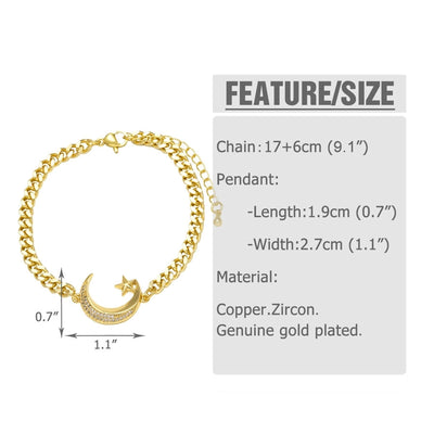 Copper 18K Gold Plated Inlay Star Moon Zircon Bracelets