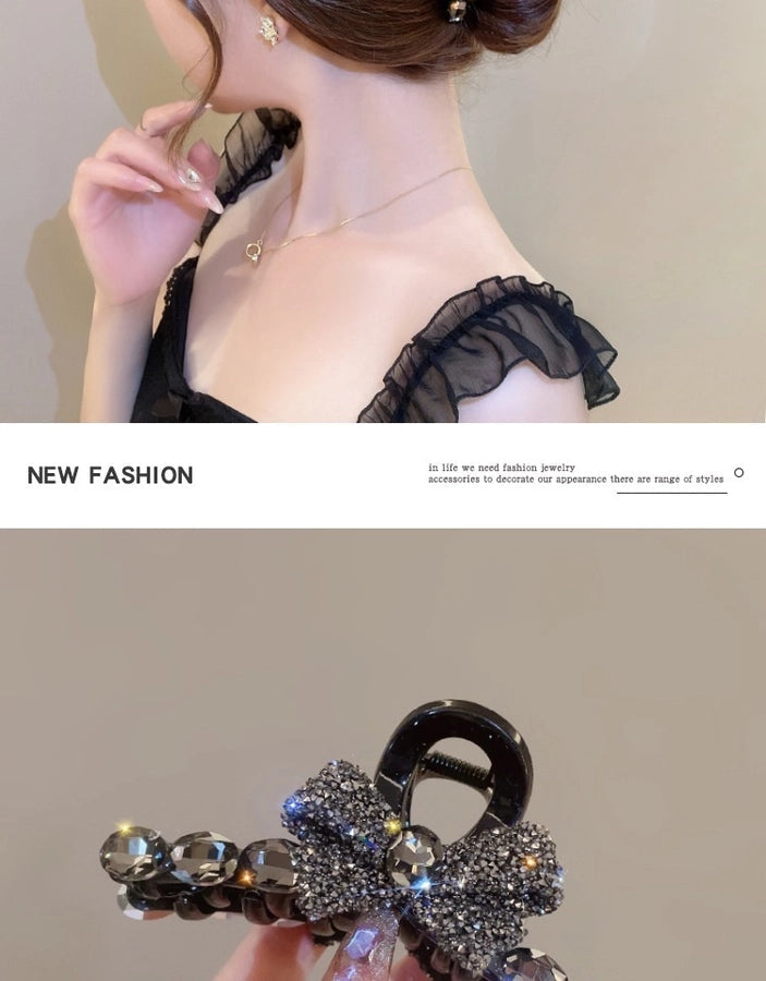 Full diamond bow large hair clip high-grade updo hairpin female back spoon  New elegant clip headdress