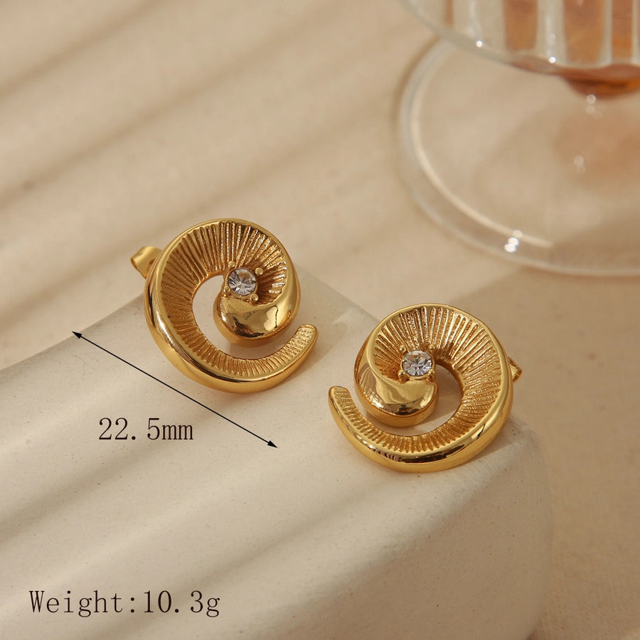 1 Pair Vintage Style Classic Style Spiral Plating Inlay 304 Stainless Steel Zircon 18K Gold Plated Ear Studs
