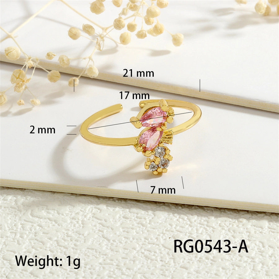 Copper Inlay Hippocampus Crab Fish Zircon Open Rings