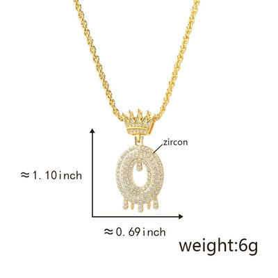 Copper Hemp flowers chain 18K Gold Plated Letter Zirconia Pendant Necklace